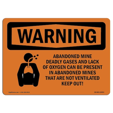 OSHA WARNING Sign, Abandoned Mine Deadly Not Ventilated, 5in X 3.5in Decal, 10PK